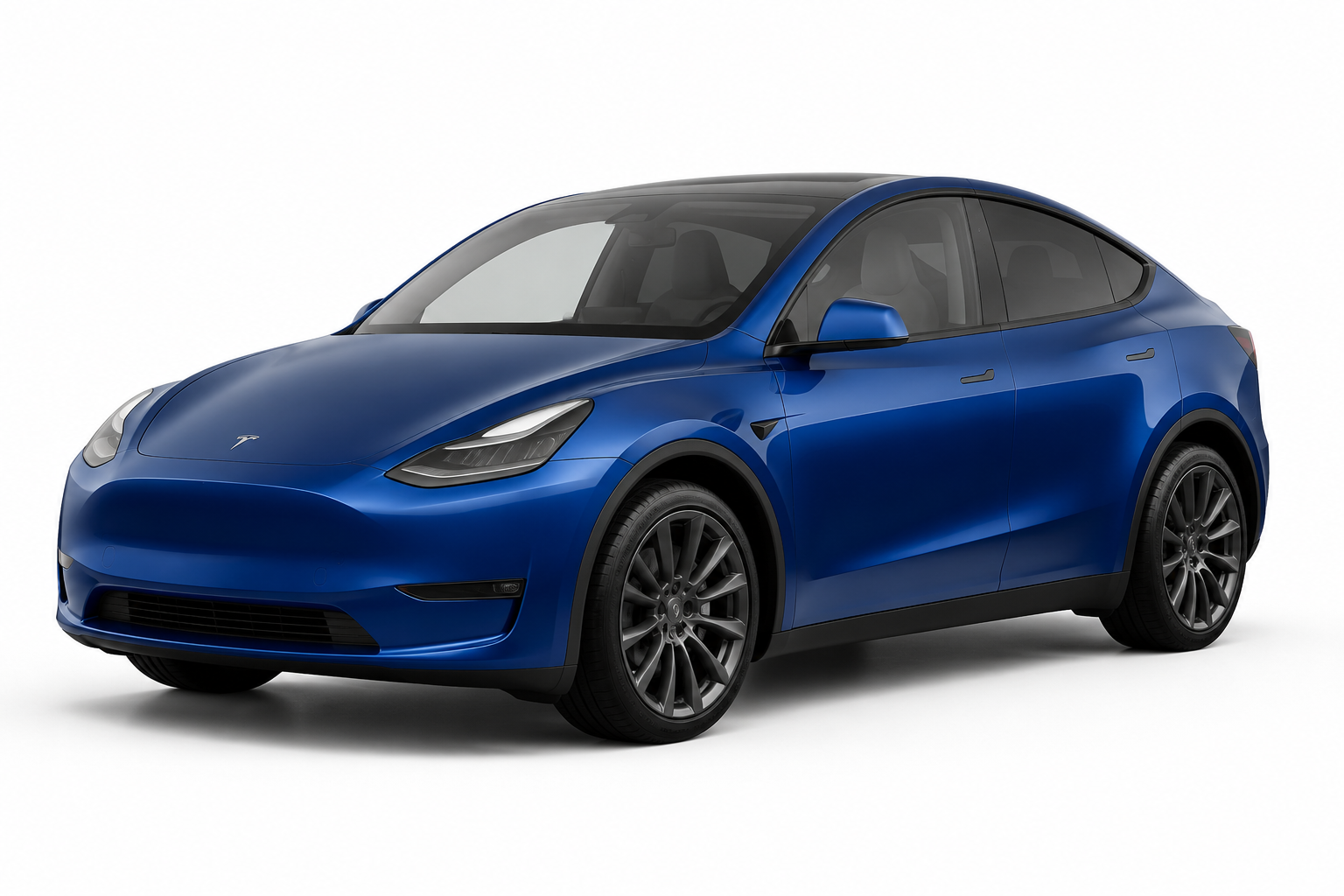Blue electric SUV, studio three-quarter front angle